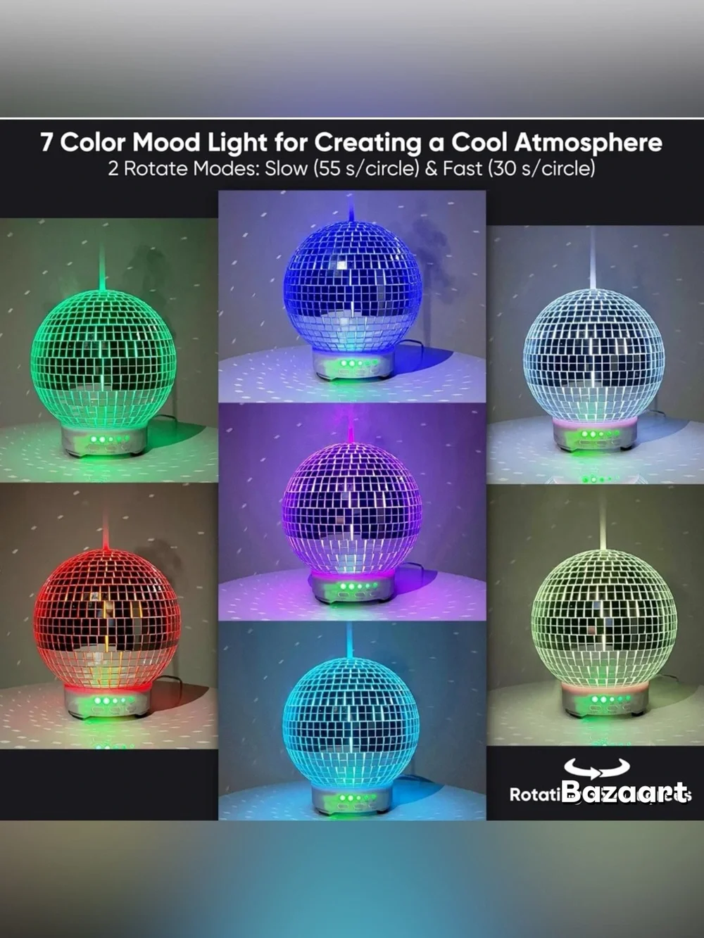 Disco Ball Diffuser : Rotating Aromatherapy Diffuser, Maximalist Decor 7 colors